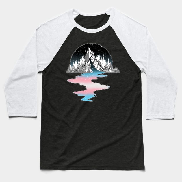 Transgender Flag Mountain River Baseball T-Shirt by Psitta